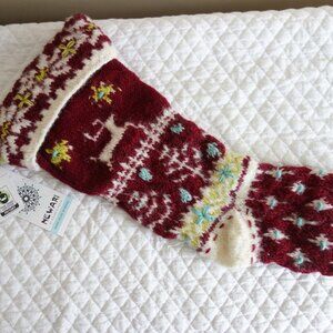 NWT NEWARI by Icelandic Design Handmade in Nepal Reindeer Christmas Stocking
